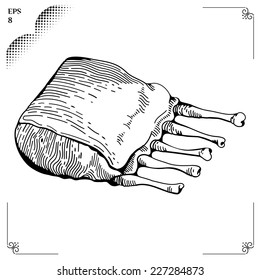 Ribs cartoon illustration. Graphics  picture. Engraving style. Eps 8