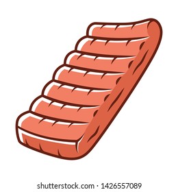 Ribs color icon. Butchers meat. Meat production and sale. Ingredient for lunch and barbecue. Protein source. Butchery business. Isolated vector illustration
