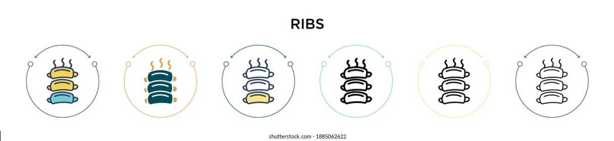 Ribs icon in filled, thin line, outline and stroke style. Vector illustration of two colored and black ribs vector icons designs can be used for mobile, ui, web