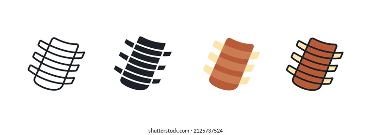 Ribs icon. Linear flat color icons contour shape outline. Black isolated silhouette. Fill solid icon. Modern glyph design. Set of vector illustrations. Meat products. Food ingredients