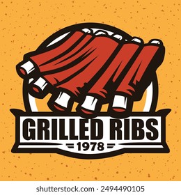 Ribs Logo Design with a circle emblem and bold outline for Franchise, Street Food, Restaurant, Neon Box Etc.