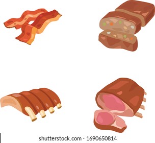 Ribs and pork and beef color vector icons