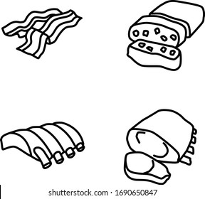 Ribs and pork and beef outlines vector icons