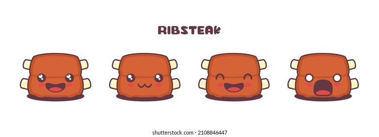 ribs steak cartoon illustration, with different facial expressions. suitable for icons, logos, prints, stickers, etc.