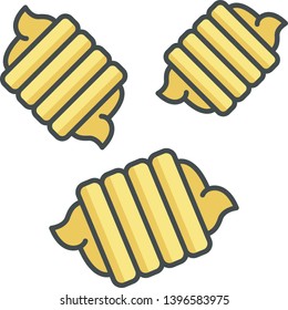 Riccioli color icon. Italian cuisine. Fusilli bucati, gemelli. Spiral macaroni. Culinary dry dough product for soup or garnish. Mediterranean noodles, pasta. Isolated vector illustration