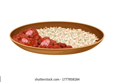 Rice With Baked Beans As Brazilian Cuisine Dish Vector Illustration