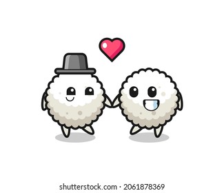 rice ball cartoon character couple with fall in love gesture , cute style design for t shirt, sticker, logo element
