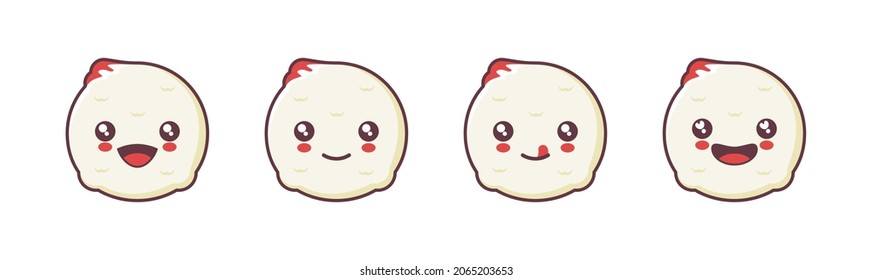 Rice ball cartoon illustration. traditional japanese food, with different facial expressions. suitable for icons, logos, menus, prints, labels, stickers, etc.