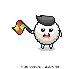 rice ball cartoon as the line judge hold the flag up at a 45 degree angle , cute style design for t shirt, sticker, logo element