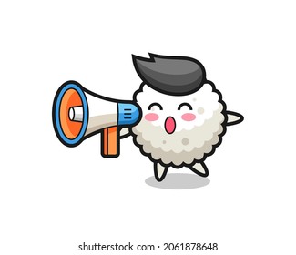 rice ball character illustration holding a megaphone , cute style design for t shirt, sticker, logo element
