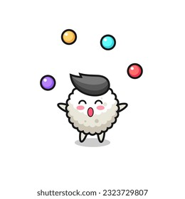 the rice ball circus cartoon juggling a ball , cute style design for t shirt, sticker, logo element