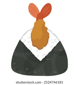 Bola de arroz com camarão frito. Ilustração vetorial simples de Tenmusu.