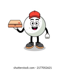 rice ball illustration as a pizza deliveryman , character design