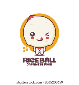 caricatura de mascota de la pelota de arroz. ilustración vectorial de la comida tradicional japonesa, apta para, logotipos, impresiones, etiquetas, pegatinas, etc.