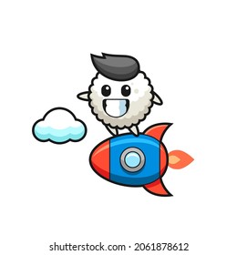 rice ball mascot character riding a rocket , cute style design for t shirt, sticker, logo element