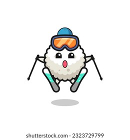 rice ball mascot character as a ski player , cute style design for t shirt, sticker, logo element