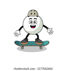 rice ball mascot playing a skateboard , character design