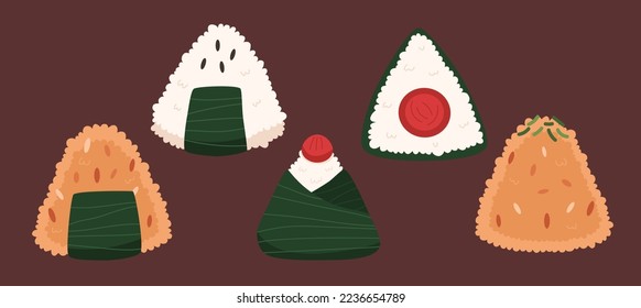 Rice ball onigiri vector set