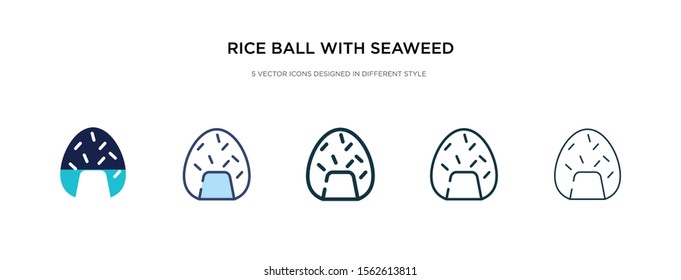 rice ball with seaweed icon in different style vector illustration. two colored and black rice ball with seaweed vector icons designed in filled, outline, line and stroke style can be used for web,