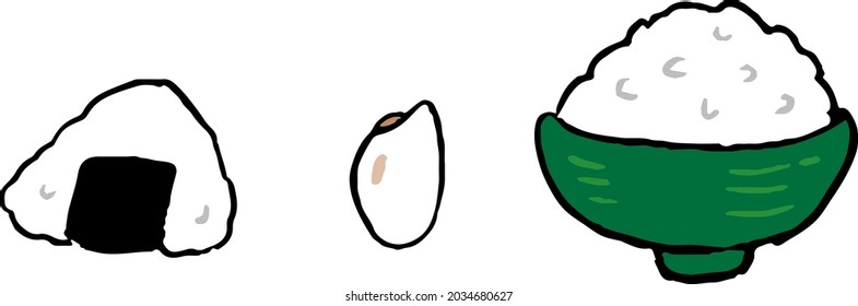 Rice ball, tea bowl and rice illustration