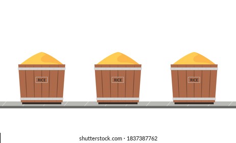 Rice basket cartoon vector. rice bag. symbol. Rice sack on conveyor belt.