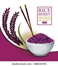 Rice berry. Rice Bowl and chopstick. Vector illustration.