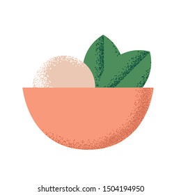 Rice bowl with basil leaves food illustration