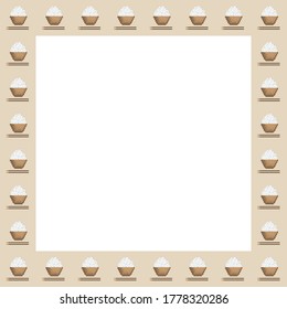 rice bowl cartoon. Pixel art rice in a wooden cup. rice bowl pattern pixel art. Picture frame.