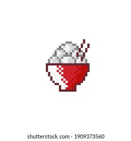 Rice bowl cartoon pixel art. Vector illustration. Chinese New Year. Food pixel art.