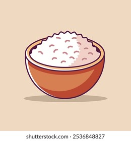 Rice In A Bowl Cartoon Vector Illustration. Rice Food Flat Icon Outline