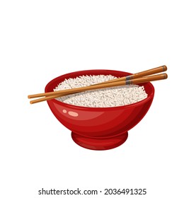 Rice bowl with chinese chopsticks icon for asian food menu. Chinese cuisine vector illustration.