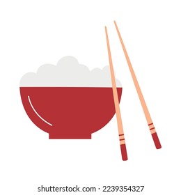 Rice in a bowl with a chopstick. Asian food for restaurants menu