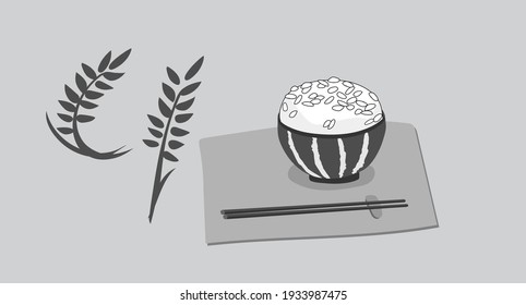 Rice Bowl Chopstick Dinning Setting Table Doodle