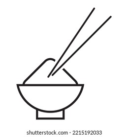 Rice bowl with chopstick icon vector design template in black color isolated sign on white background