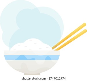 Rice in a bowl with chopstick isolated vector illustration.