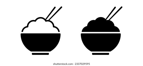 Rice bowl and chopstick vector icon set. Asian food symbol