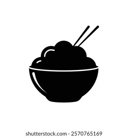 Rice bowl and chopstick vector icon. Asian food symbol