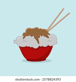 Rice bowl and chopstick vector icon. Asian food symbol