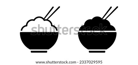 Rice bowl and chopstick vector icon set. Asian food symbol