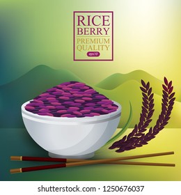 Rice Bowl and chopstick. Vector illustration.