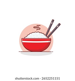 Arroz em Tigela e Chopstick Vetor Ilustração. Design Japonês de Conceito Alimentar
