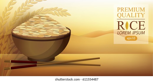 Rice Bowl and chopstick. Vector illustration.