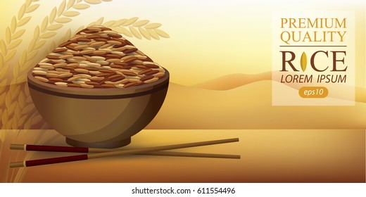 Rice Bowl and chopstick. Vector illustration.