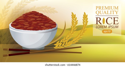 Rice Bowl and chopstick. Vector illustration.