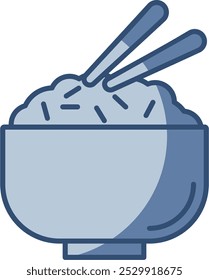 rice bowl and chopsticks filled vector icon transparent background. replaceable blue color design