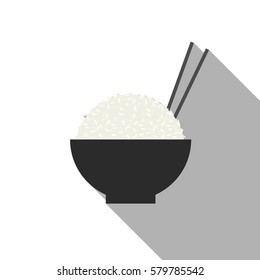 Rice Bowl with Chopsticks, Flat Icon Vector.