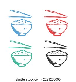 Rice bowl with chopsticks icon, Ceramic bowl with chopsticks, Bowl With Chopsticks, Rice bowl  vector icons in multiple colors