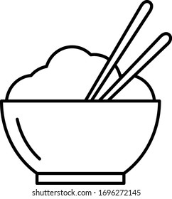 Rice bowl with chopsticks icon in modern outline style design. Vector illustration.
