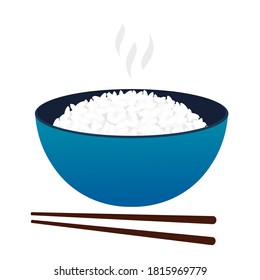 Rice bowl with chopsticks icon on white background vector illustration.