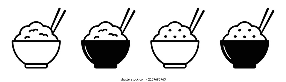 Rice in Bowl With Chopsticks Icon, Vector Illustration
